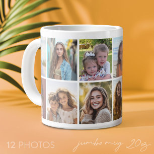 Modern, Minimal 12 Photo Collage white background Large Coffee Mug