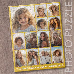 Modern Minimal 13 Photo Collage - Yellow Jigsaw Puzzle