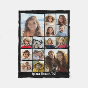 Modern Minimal 14 Photo Collage Black - White Text Fleece Blanket