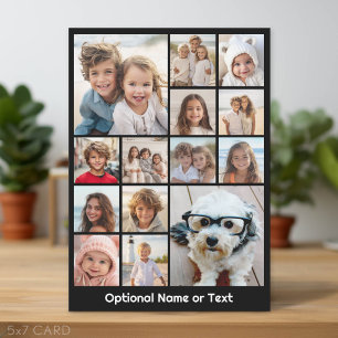 Modern Minimal 14 Photo Collage Black - White Text Holiday Card
