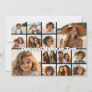 Modern Minimal 14 Photo Collage Black - White Text Holiday Card