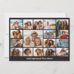 Modern Minimal 17 Photo Collage Gallery - Black Holiday Card