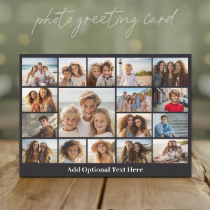 Modern Minimal 17 Photo Collage Gallery - Black Holiday Card