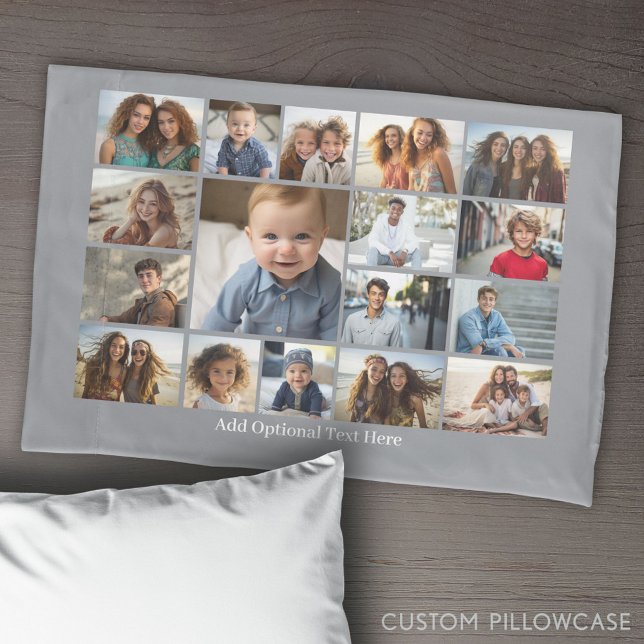 Modern Minimal 17 Photo Collage Gallery Pillowcase (Create Your Own Photo Collage Pillowcase)