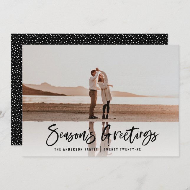 Modern minimal 1 photo black and white Christmas Holiday Card (Front/Back)