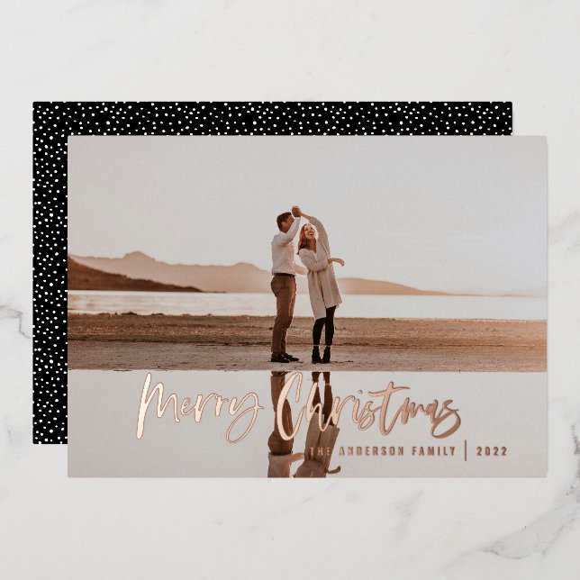 Modern minimal 1 photo black script Christmas (Front/Back)