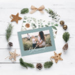 Modern minimal 1 photo Christmas blessed script Holiday Card<br><div class="desc">Modern minimal foliage blessed script holiday Christmas card. Hand painted eucalyptus,  minimal foliage and modern rustic rattan wreath give this holiday card a luxurious feel. In classy greens,  browns and grays.</div>