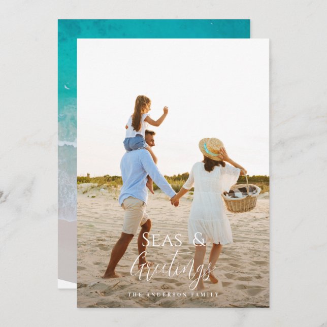 Modern minimal 1 photo Christmas ele Holiday Card (Front/Back)