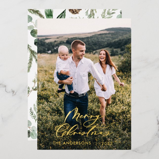 Modern minimal 1 photo Christmas elegant script (Front/Back)
