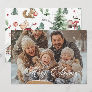 Modern minimal 1 photo Christmas elegant script Ho Holiday Card