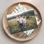 Modern minimal 1 photo Christmas elegant script Ho Holiday Card<br><div class="desc">Modern minimal foliage wreath year to remember script holiday Christmas card. Hand painted eucalyptus,  minimal foliage and modern rustic rattan wreath give this holiday card a luxurious feel. In classy greens,  browns and grays.</div>