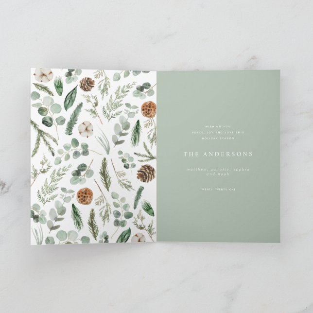 Modern minimal 1 photo Christmas elegant script Ho Holiday Card (Inside)