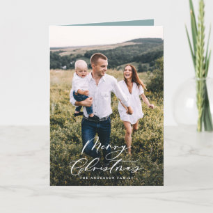 Modern minimal 1 photo Christmas elegant script  Holiday Card