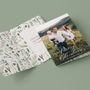 Modern minimal 1 photo Christmas elegant script Thank You Card