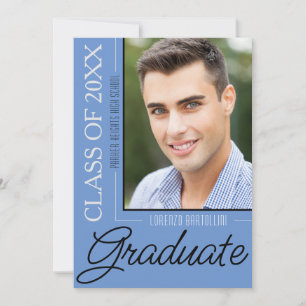 Modern Minimal 1 Photo Dusty Blue Graduation Party Invitation