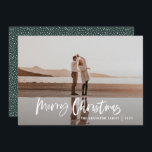 Modern minimal 1 photo green script Christmas Holi Holiday Card<br><div class="desc">Merry Christmas modern 1 photo Christmas card. Modern black,  green and white holiday design. Script text with a modern edge. Hand painted polka dot spotty backer. Change the backer colour to customise.</div>
