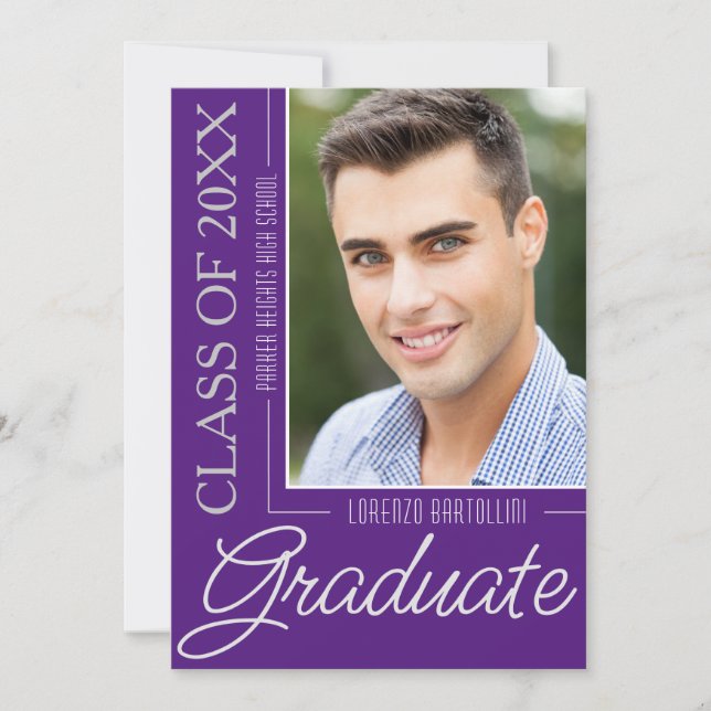 Modern Minimal 1 Photo Purple Graduation Party Invitation (Front)