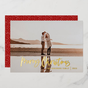 Modern minimal 1 photo red script Christmas