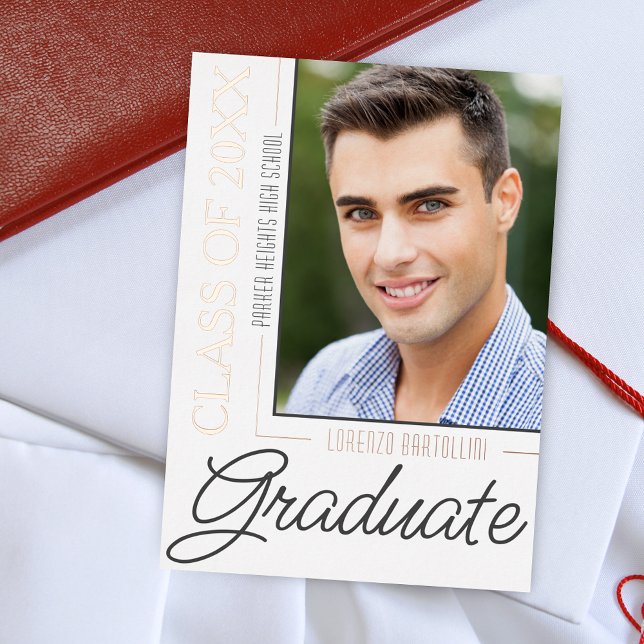 Modern Minimal 1 Photo Rose Gold Graduation (Mondern Elegant Minimal Rose Gold Foil Graduation Announcement Invitation)