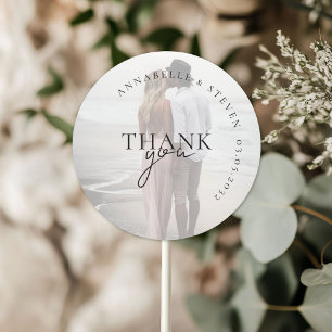 Modern, Minimal, 1 Photo, Wedding Classic Round Sticker