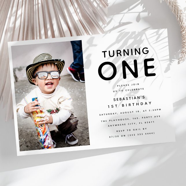 Modern Minimal 1st Birthday Photo Birthday Party Invitation (Creator Uploaded)