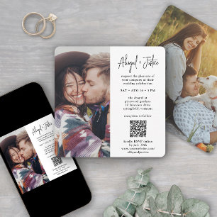 Modern Minimal 2 Photo All-In-One QR RSVP Wedding Invitation