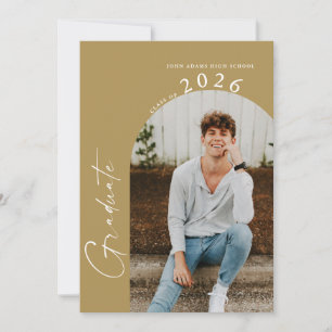 Modern Minimal 2 Photo Gold Graduation Party  Invitation