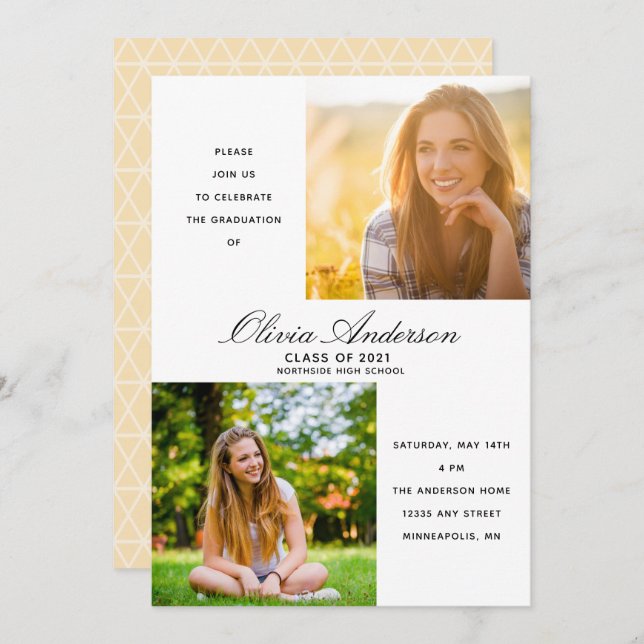 Modern Minimal 2 Photo Graduation Party Invitation (Front/Back)