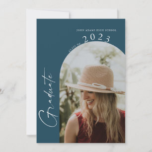 Modern Minimal 2 Photo Navy Blue Graduation Party Invitation