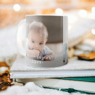 Modern Minimal 2 Photo White Text Overlay Keepsake Coffee Mug