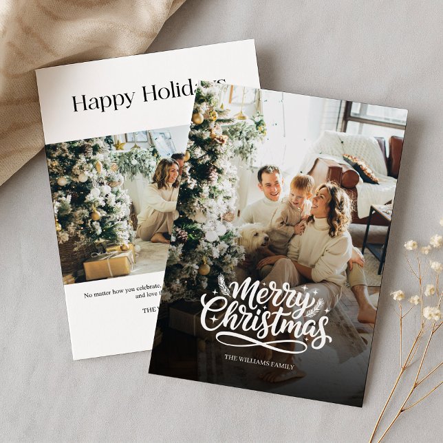 Modern minimal 2 photos Christmas Holiday Card (Creator Uploaded)