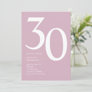 Modern Minimal 30th Birthday Party Pink Invitation