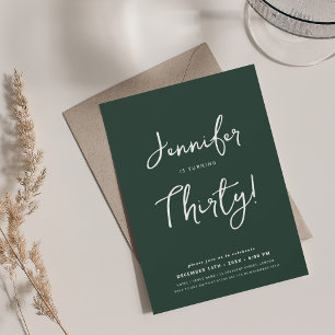 Modern Minimal 30th Birthday Script Emerald Invitation