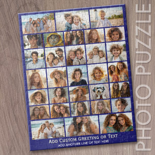 Modern Minimal 31 Photo Collage with Script Text Jigsaw Puzzle