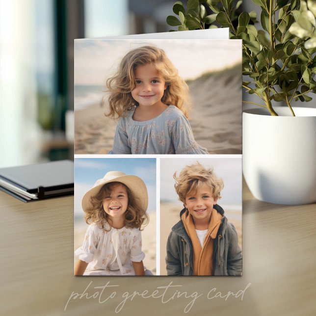 Modern Minimal 3 Photo Collage Card (Photo Greeting Card)