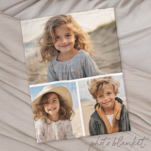 Modern Minimal 3 Photo Collage Fleece Blanket