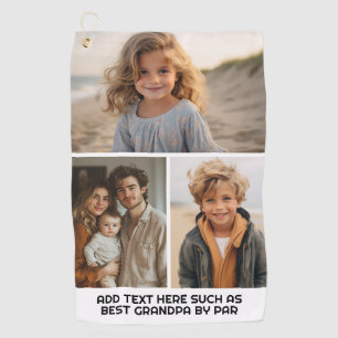 Modern Minimal 3 Photo Collage with Text Golf Towel