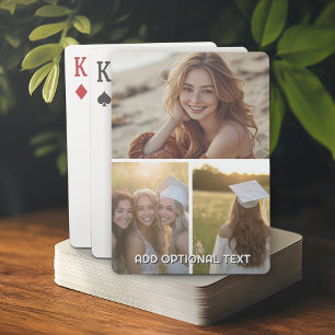 Modern Minimal 3 Photo Collage with Text Playing Cards