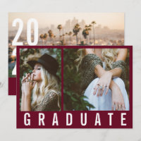 Modern minimal 3 photo graduation simple burgundy