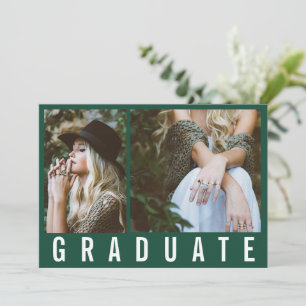 Modern minimal 3 photo graduation simple chic gree announcement
