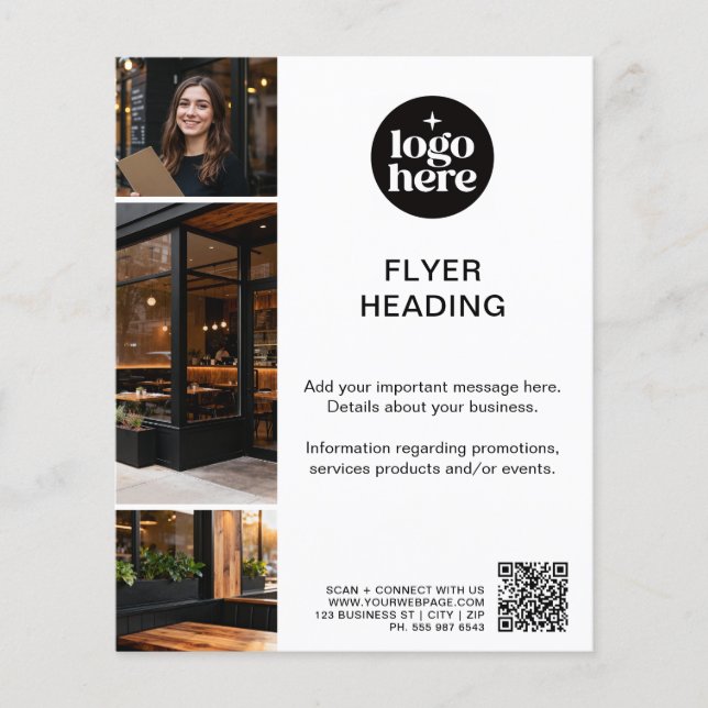 Modern MInimal 3 Photo Logo QR Code Business Flyer (Front)