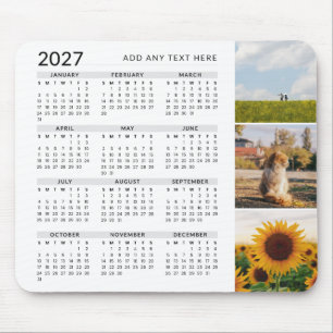 Modern Minimal 3 Photo Personalised 2027 Calendar Mouse Pad