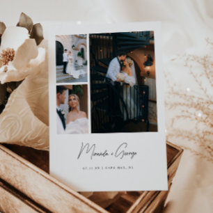 Modern Minimal 3-Photo Script Lettering Wedding Thank You Card