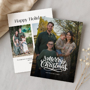 Modern minimal 3 photos Christmas Holiday Card