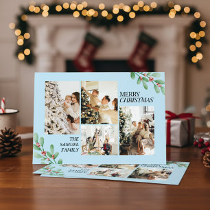 Modern minimal 4 photo Christmas Elegant Script Holiday Card