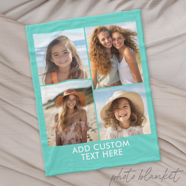 Modern Minimal 4 Photo Collage - with Text Fleece Blanket (Custom Photo Blanket)