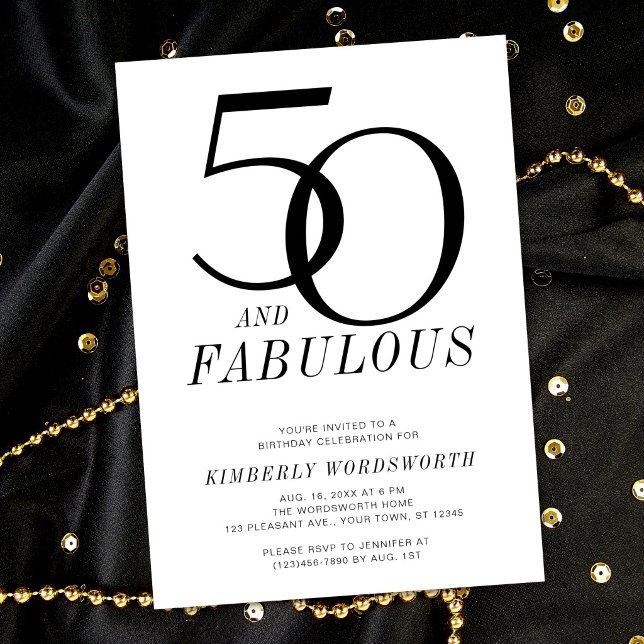 Modern Minimal 50 and Fabulous Fiftieth Birthday Invitation (Creator Uploaded)