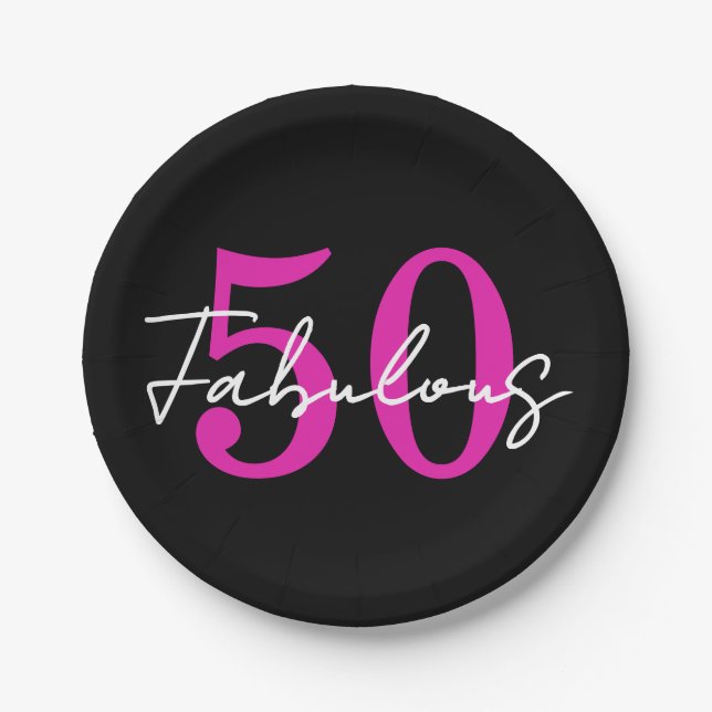 Modern Minimal 50 Fabulous 50th Birthday Party Paper Plate (Front)