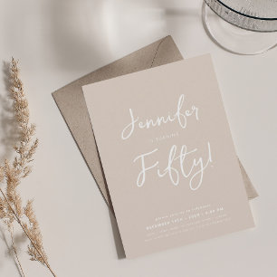 Modern Minimal 50th Birthday Script Champagne  Invitation