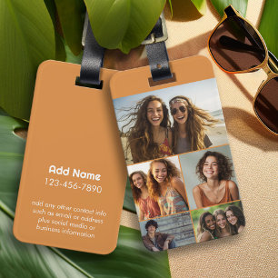 Modern Minimal 5 Photo Collage with Contact Info Luggage Tag